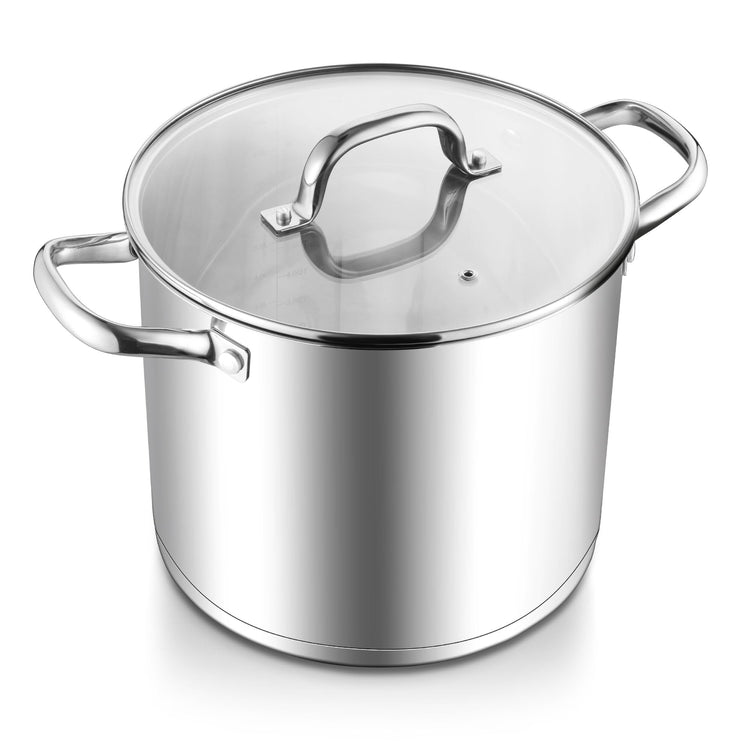 10 Quart Pot Stainless Steel Stock Cooking Pot with Glass Lid for Soup Canning Stewing Simmering