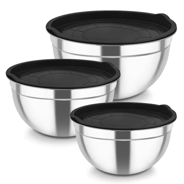 Mixing Bowls Stainless Steel Nesting Salad Bowls & Airtight Lids (3 Count)