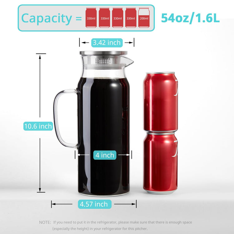2 Pack 1.6 Liter 54 oz Glass Pitcher with Lid and Handle (2 Count)
