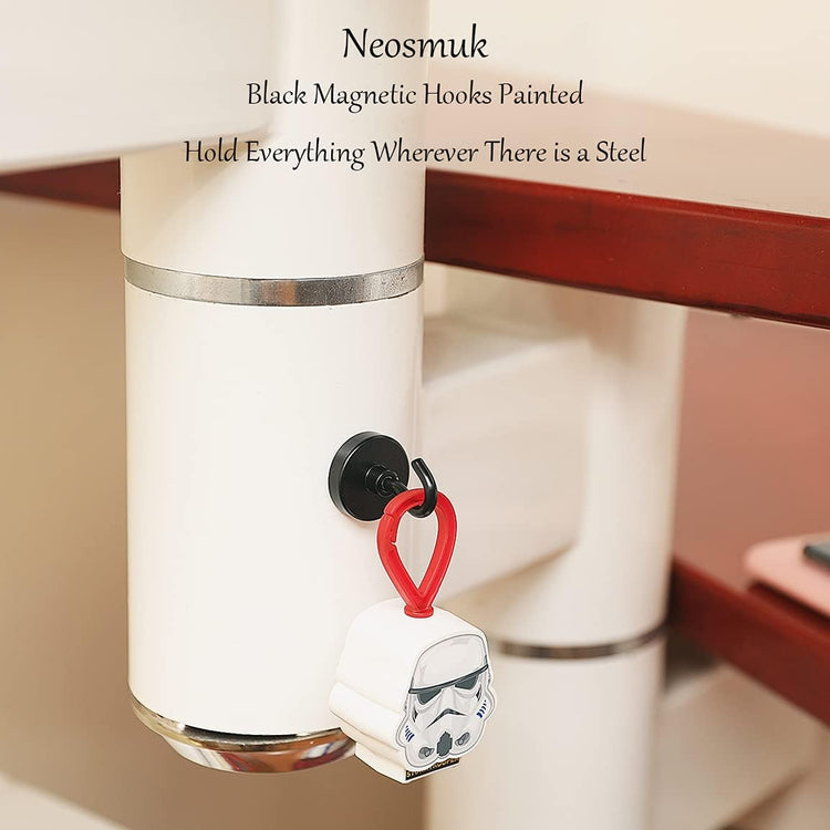 Neosmuk Black Magnetic Hooks Heavy Duty,Extra Strong Magnet with Metal Hook for Refrigerator, Super Magnet for Cruise,Grill, Kitchen,Classroom,Large Magnetic Hanger for Door,BBQ,Tools.