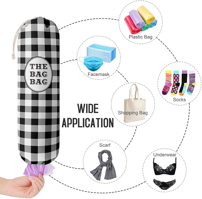 Black White Buffalo Check Plaid Grocery Bags Holder Organizer For Shopping Bags,Wall Mount Plastic Bags Storage Container Dispensers, Kitchen Housewarming Gifts For Women Family Friends Grandma Mom