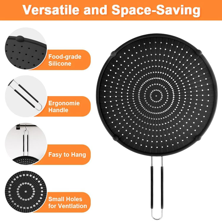 Splatter Screen for Frying Pan, Grease Splatter Guard, Heat-Resistant Splatter Guards for Frying, Silicone Splatter Guard for Everyday Cooking, Dishwasher Safe (16in×12in×0.5in)