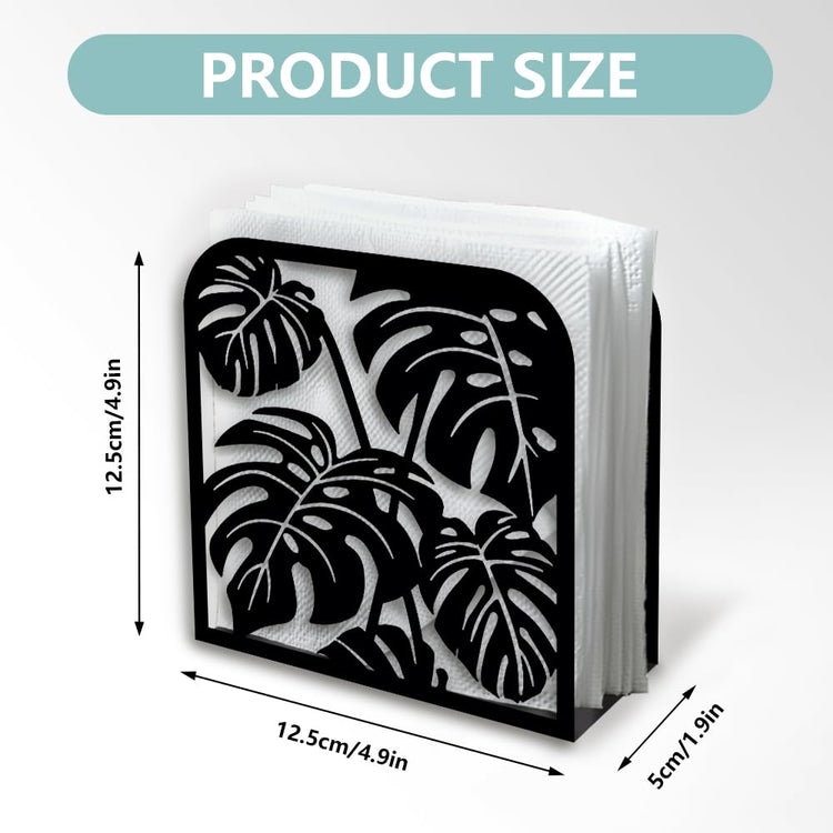Monstera Leaf Decorative Black Metal Napkin Holder for Table