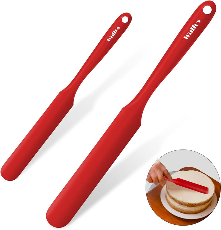 Walfos Silicone Jar Spatula - High Heat Resistant Kitchen Spatulas(450°F),Cake Cream Butter Spatulas, for Cooking Mixing -BPA Free and Dishwasher Safe Mixing Batter Scraper Spatula, Red(2pcs)