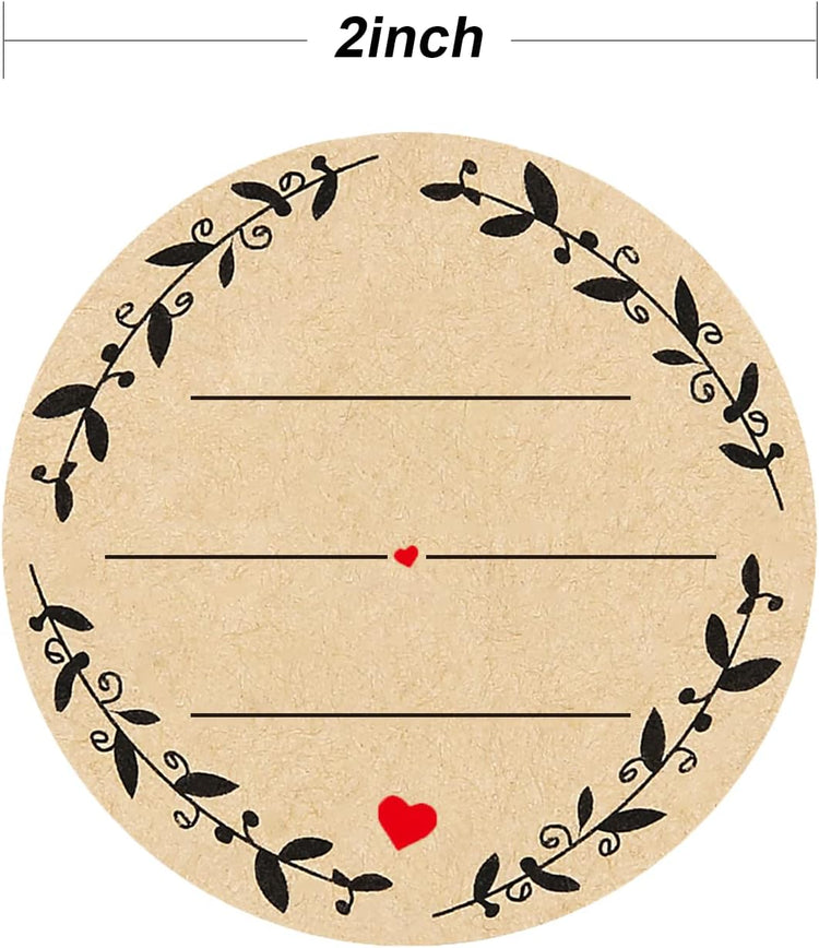 500pcs 2" Label Stickers for Jars and Lids, Wreath Design with 3 Lines for Writing, Kraft Sticker Labels Pantry Labels, Mason Jar Labels Canning Labels Bottle Labels