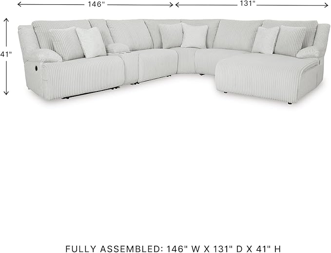 Signature Design by Ashley Top Tier Modern Left-Arm Facing 6-Piece Reclining Sectional with Chaise, Armrest, Throw Pillows and Storage, Light Gray