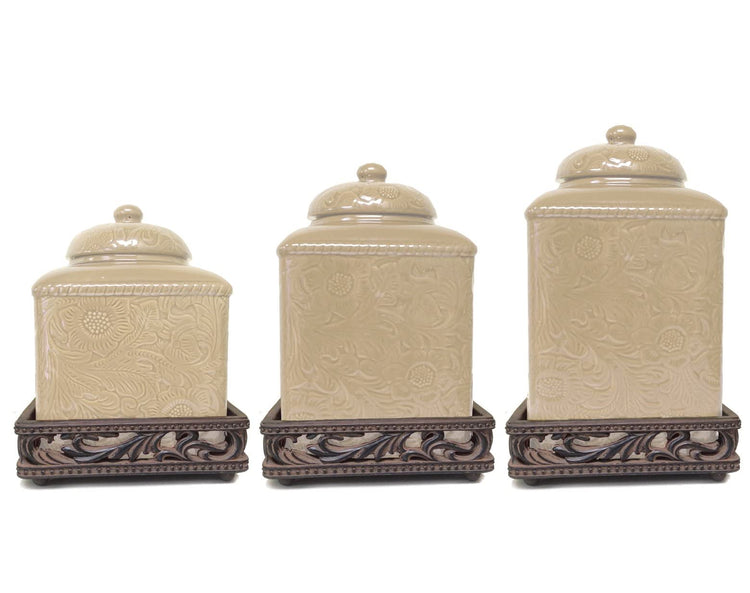 HiEnd Accents Savannah 3 Piece Ceramic Dinnerware Square Canister Set with Base (3 Count)
