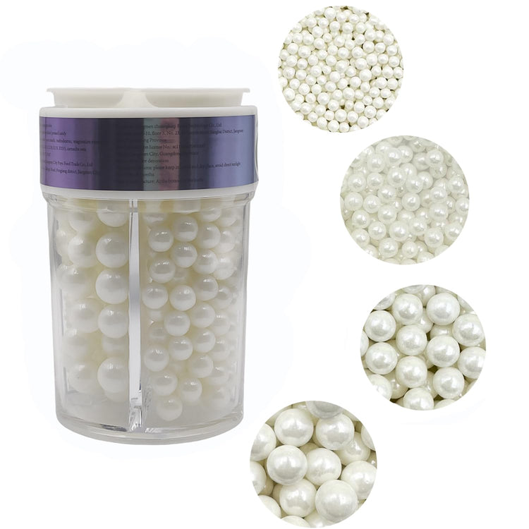 4 in 1 Edible White Pearl Sugar Sprinkles 6 oz (6 Ounce)