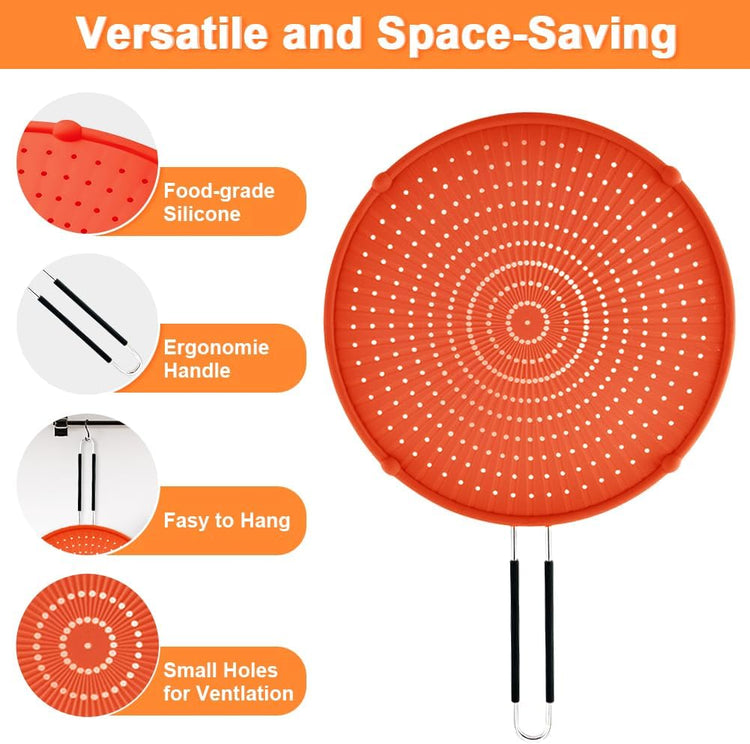 Splatter Screen for Frying Pan, Grease Splatter Guard, Heat-Resistant Splatter Guards for Frying, Silicone Splatter Guard for Everyday Cooking, Dishwasher Safe, Red (16in×12in×0.5in)