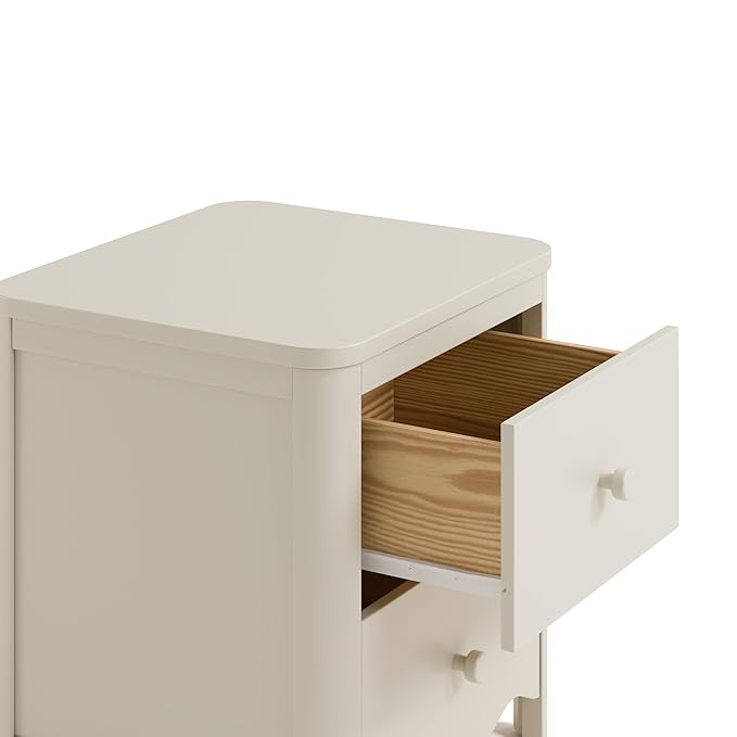 Storkcraft Casablanca 2 Drawer Nightstand (Frosted Oat) - GREENGUARD Gold Certified, Storage for Kids Bedroom, Premium Wood Nightstand with Elegant, Iconic Wave Detailing and Rounded Posts