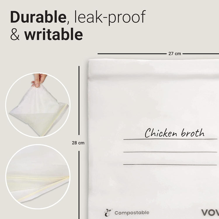 Vove Compostable Zip Bags | 30 Pack Gallon Size (4L) | Biodegradable Storage Bags | PLA PBAT Eco-Friendly | Zero Waste Kitchen Storage | Sustainable Food Bags with Certification