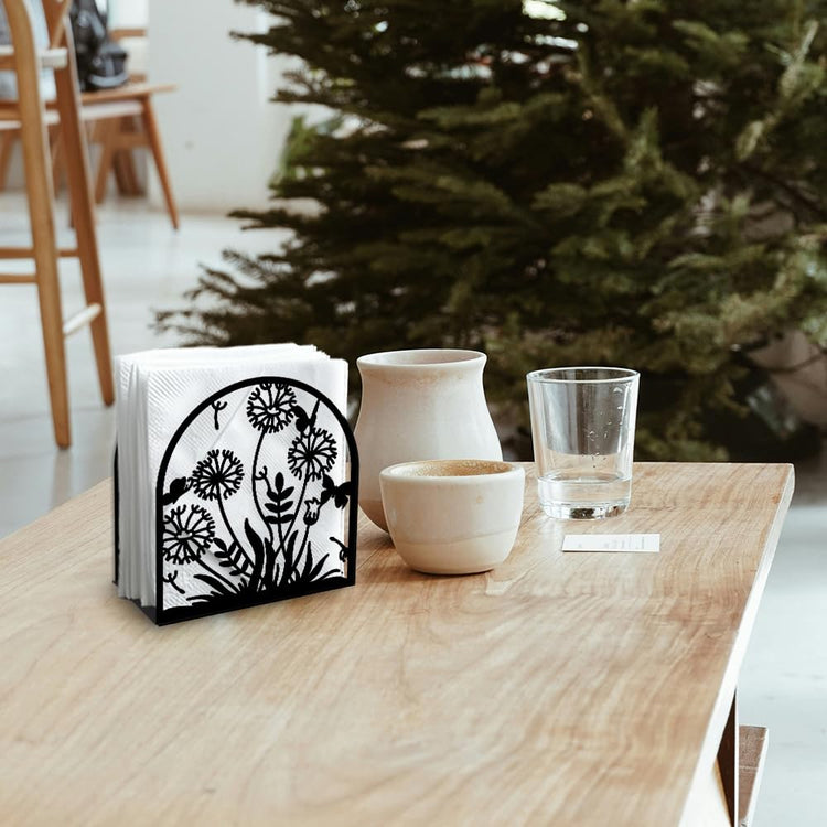 Dandelion Decorative Black Metal Napkin Holder for Table
