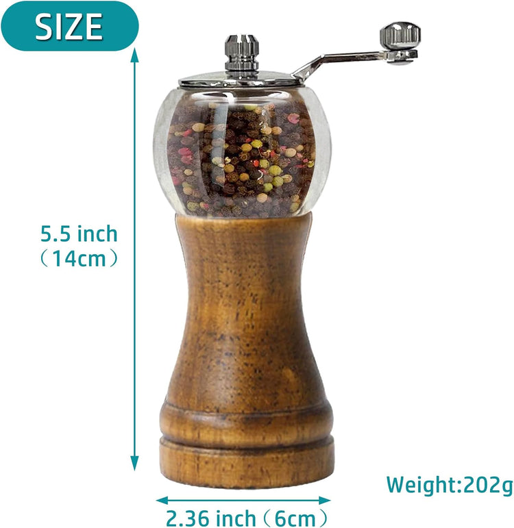 Pepper Mill Set,Manual Pepper Mills, Classical Hand Shake Wooden Pepper Grinder Set,Salt Mills,Wooden Pepper Mill,Ceramic Blades Metal Handle,Enjoy Fresh Ground Pepper (Walnut color 2pcs-6in)