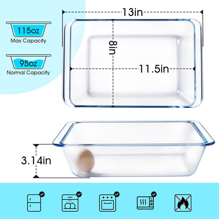 NUTRIUPS 3.7QT Deep Glass Baking Dish,(11.5×8inches)Large Glass Baking Pan,Rectangular Lasagna Pan,Glass Casserole Dish,Microwave & Oven Safe