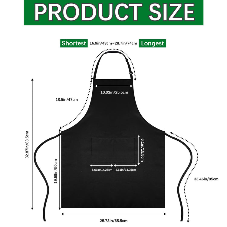 Bib Apron Unisex Black Aprons 2 Pockets Cooking Kitchen Apron for Chef (10 Count)