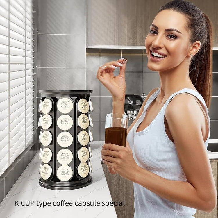 K Cups Holder,K Cup Carousel, Coffee Pods Storage Organizer Stand,New Modern Design, Home or Office Kitchen Counter Organizer(Capacity of 40 Pods, Black)