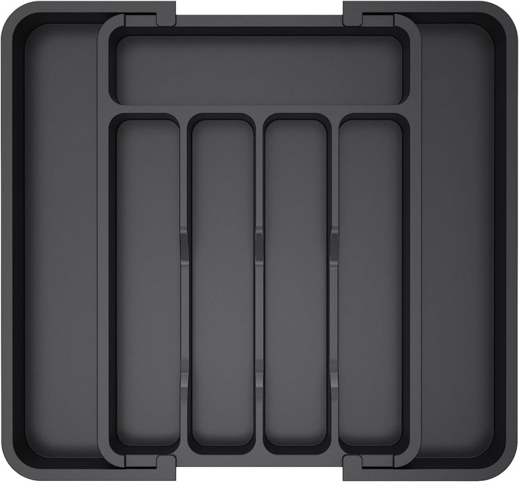 Lifewit Silverware Drawer Organizer, Expandable Utensil Tray for Kitchen, BPA Free Flatware and Cutlery Holder, Adjustable Plastic Storage for Spoons Forks Knives, 8.5"-14.1" x 12.1", Black