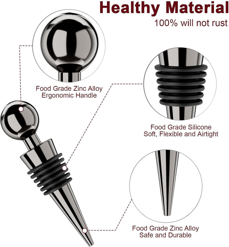Vacuum Wine Bottle Stoppers 6Pcs - Reusable Silicone Corks, Leak Proof, Keep Fresh, Suitable for Standard Bottles (Black, 6 Pack)