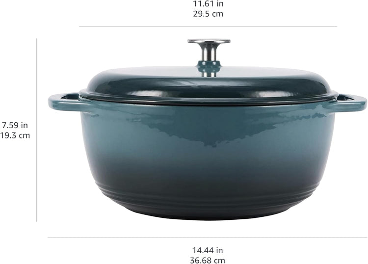 Amazon Basics Cast Iron Dutch Oven Pot with Lid, Enameled, Round, Dual Handles, Heavy-Duty, Large, 7.3-Quart, Gray - Nestoria
