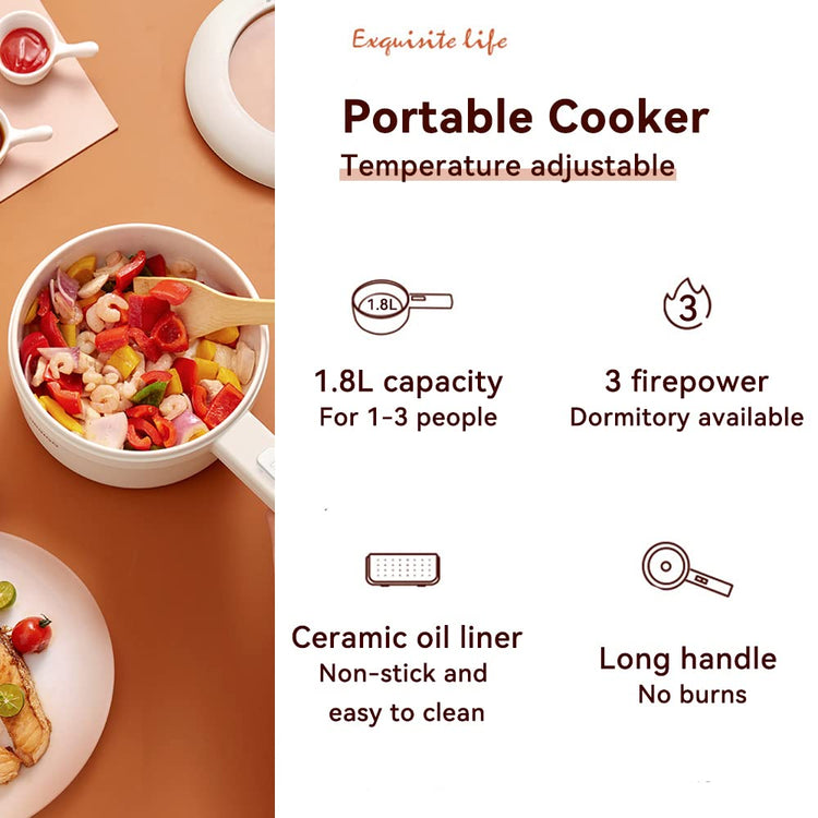 Electric Hot Pot Cooker Steamer 1.8L Multifunctional Nonstick Pan Office Dorm Cooking Portable Ramen Cooker Steamer Boil Dry Protection Suitable For Noodle Cooker Eggs StirFrying