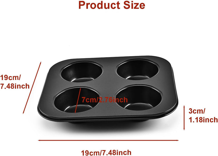 4 Cup Muffin Pan, Bakeware Non-stick Cupcake Baking Pan Mini Pie Pans, Air Fryer Small Oven Cupcake Baking Pan Non Stick No Toxic Bakeware, Heavy Duty Carbon Steel Muffin Tray for Oven Baking (2PCS)