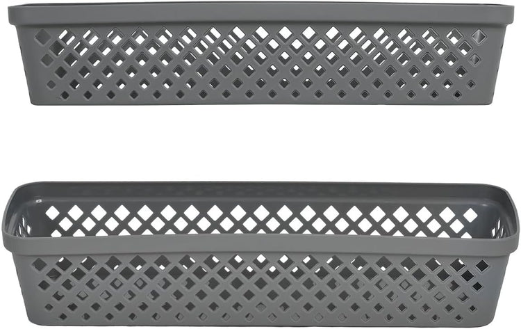 Glad Plastic Storage Basket Set - Multipurpose Drawer Trays, Kitchen Pantry Containers, and Bathroom Bins - 6 Pack Narrow Organizers, Grey