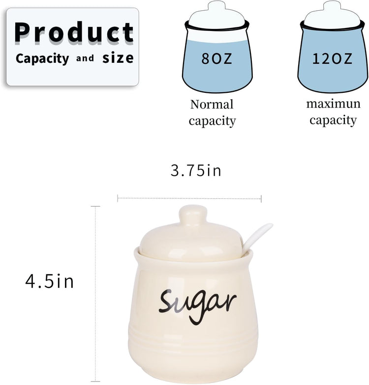 12oz Ceramic Sugar Bowl with Lid and Spoon