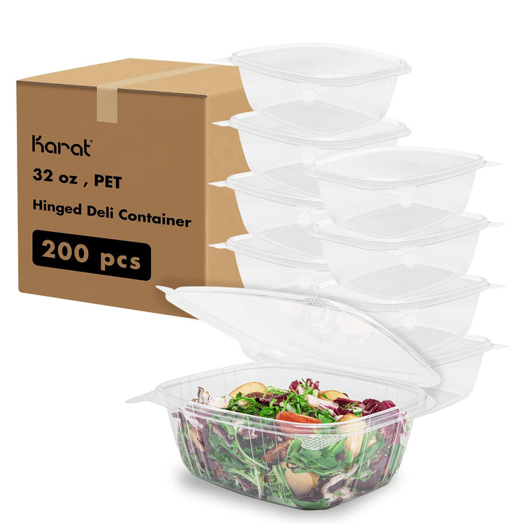 200 Count Clear PET Hinged Deli Take Out Containers