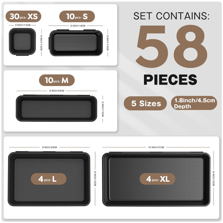 5 Size】 Tool Box Organizer Tray Divider Set (58 Count)
