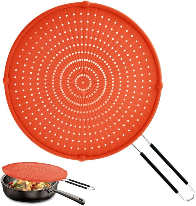 Splatter Screen for Frying Pan, Grease Splatter Guard, Heat-Resistant Splatter Guards for Frying, Silicone Splatter Guard for Everyday Cooking, Dishwasher Safe, Red (16in×12in×0.5in)