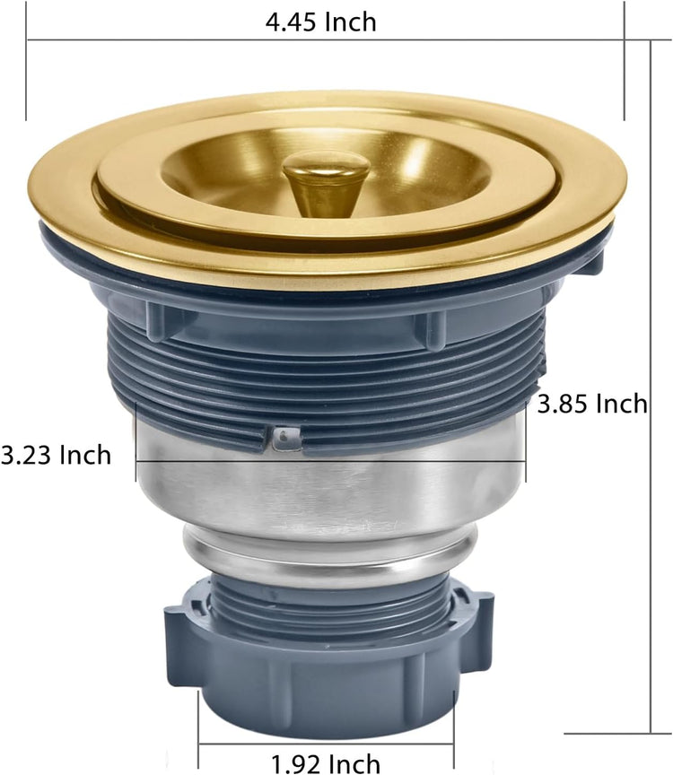 KONE 3-1/2 Inch Gold Sink Drain, Durable Stainless Steel Brass Kitchen Sink Drain Assembly Kit with Sink Strainer Waste Basket/Strainer Assembly/Sealing Lid for Standard Kitchen Sink