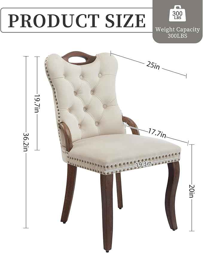 Beige Velvet Dining Chairs Set of 4,Modern Upholstered Dining Room Chairs with Tufted Back and Wood Accents, Curved Solid Wood Legs & Nailhead Trim, Sillas De Comedor Modernas 4