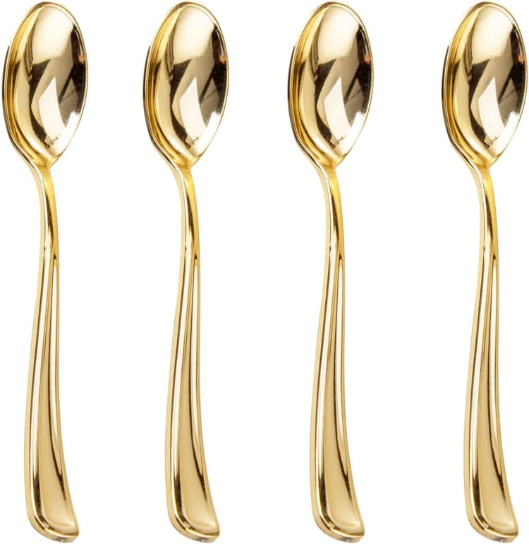 Liacere 200 Pack Gold Plastic Spoons - 6.7 inch Heavy Duty Plastic Spoons - Heavyweight Gold Disposable Spoons for Parties & Weddings & Restaurants & New Year