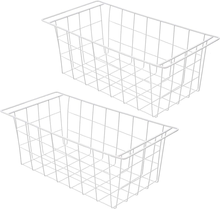 Orgneas Chest Freezer Baskets, 17.5" Freezer Organizer Bins Deep Freezer Storage Bins Metal Wire Baskets with Hanging Handles 2Pcs