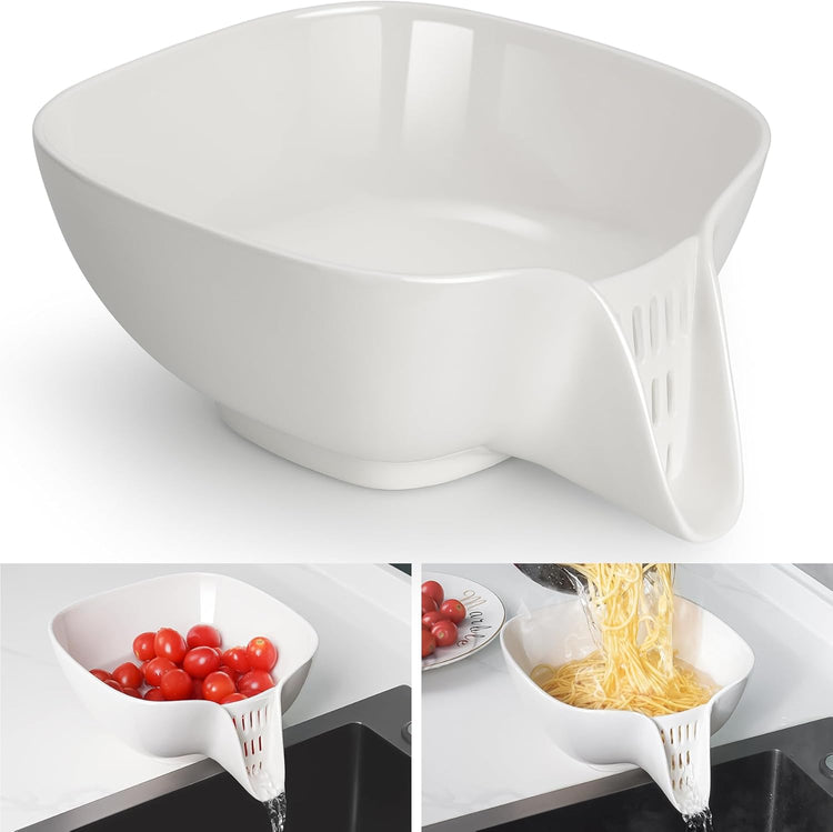 NiHome Multifunctional Ceramic Food Strainer with Integrated Drain Spout, Large Capacity Colander Bowl for Vegetables, Fruits, Pasta & More, Heat-Resistant, Crack-Proof, Easy to Clean, Dishwasher-Safe