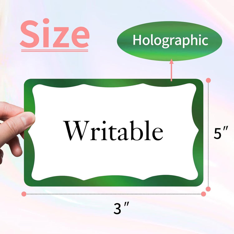 STARLIBOO Holographic Colored Labels Stickers, 3X5 Inch Removable Large Label Stickers for Moving Boxes and Storage Bins- Waterproof- Writable- Tear Resistant (Holographic Green