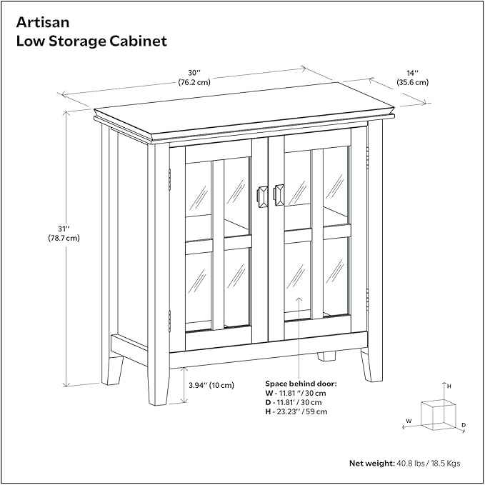 SIMPLIHOME Artisan SOLID WOOD 30 Inch Wide Contemporary Low Storage Cabinet in Farmhouse Brown, For the Living Room, Entryway and Family Room