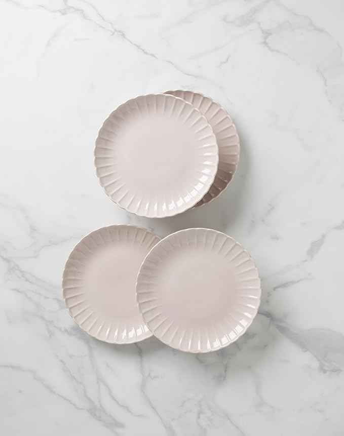 Lenox Dinnerware Set, French Perle Scallop Blush 12-Piece Set, Service For 4, Stoneware, Dishwasher Safe, Microwave Safe, Plates and Bowls sets, Dish Set, Plate Set, Home And Kitchen (Pink, 12 Piece)