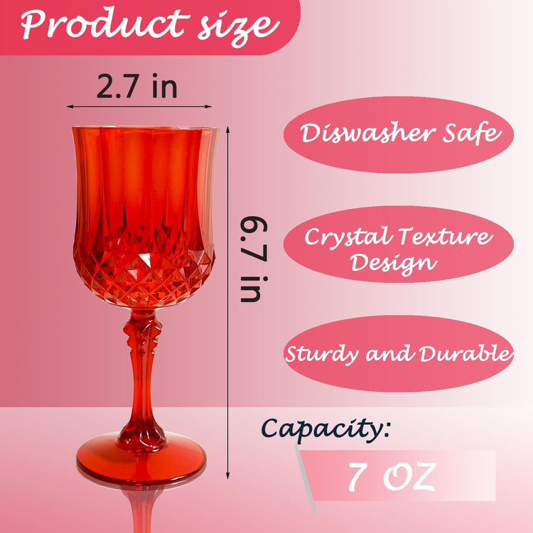 Plastic Wine Glasses,Plastic Goblets Vintage Style Cordial Drinking Glasses for Wedding Reception, Grand Event Party Supplies (48, Red)