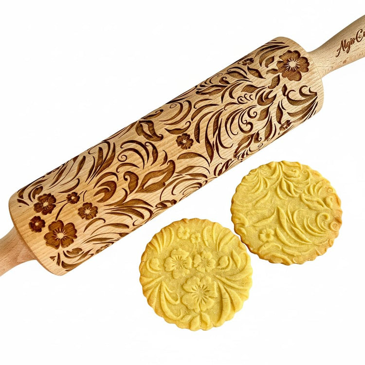 Embossing Rolling Pin VERONICA with Elegant Bloom Pattern