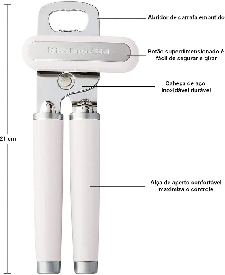 KitchenAid Classic Multifunction Can Opener and Bottle Opener Easy to Use, Razor Sharp Stainless Steel Cutting Wheel, Soft Ergonomic Handles, White