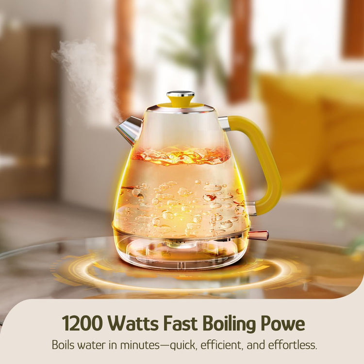Hazel Quinn X Eduardo Recife Electric Kettle - 1200W Fast Water Boiling, 1.7L/57oz, All 304 Stainless Steel Interior, BPA-Free, Auto Shut-Off, Cordless Retro Teapot with Thermometer - Floral Patterned