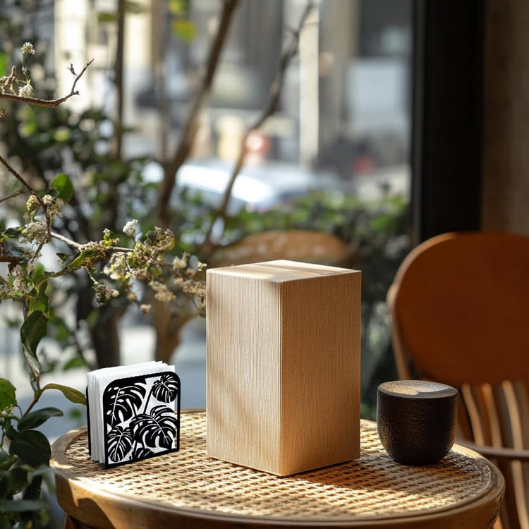 Monstera Leaf Decorative Black Metal Napkin Holder for Table