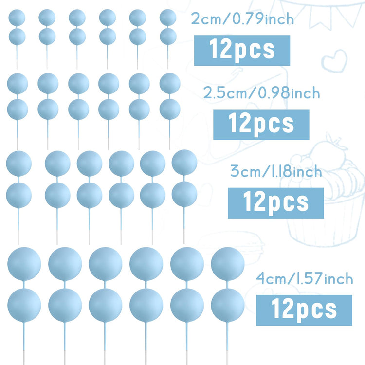 48 Pcs Balls Cake Topper Decorations Balloon Cupcake Toppers Foam Cake Topper Balls Cake Balls Decorations for Birthday Party Wedding Anniversary Cake Decorating (48 Count)