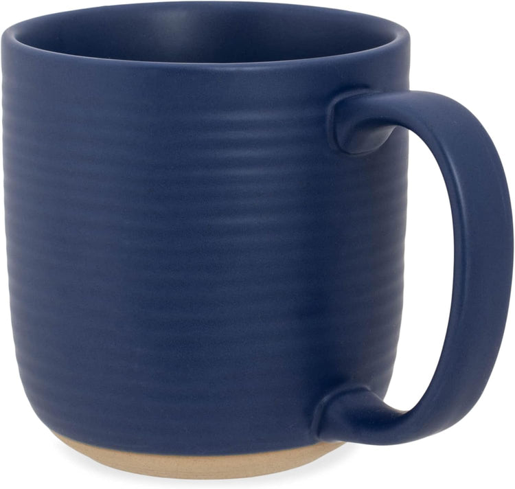 Elanze Designs Ribbed Ceramic Stoneware 16 ounce Raw Clay Bottom Coffee Mugs Set of 4, Royal Blue