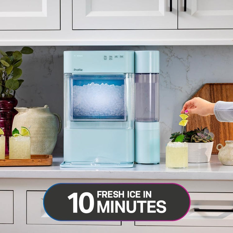 GE Profile Opal 2.0 XL with 1 Gallon Tank, Chewable Crunchable Countertop Nugget Ice Maker, Scoop Included, 38 lbs in 24 Hours, Pellet Ice Machine with WiFi & Smart Connected, Moonstone Blue