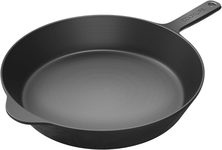 COOKLIFE 12 Inch Lightweight Pre-Seasoned Cast Iron Skillets - Smooth Polished Surface, Easy to Clean Cast Iron Pan Use in the Oven, on the Stove or Grill, Over a Campfire