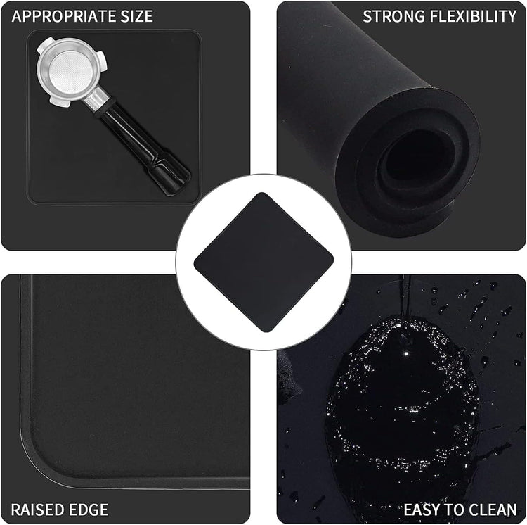 Coffee Tamper Mat for Portafilter - Silicone Tamping Pad -Espresso Machine Accessories (Black)