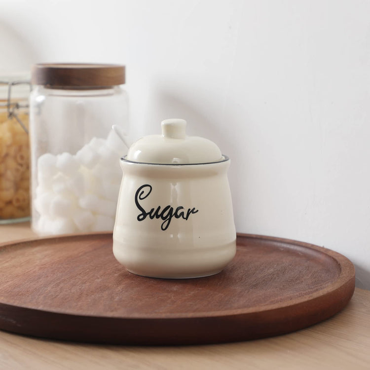 Farmhouse Porcelain Sugar Bowl with Lid and Spoon 12oz