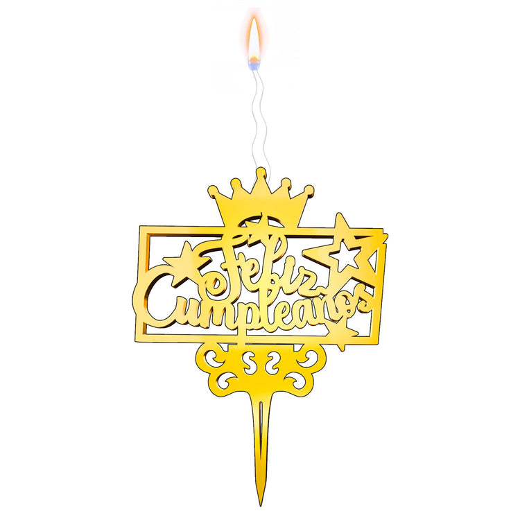 Feliz Cumpleanos Reusable Gold Romantic Cake Candle